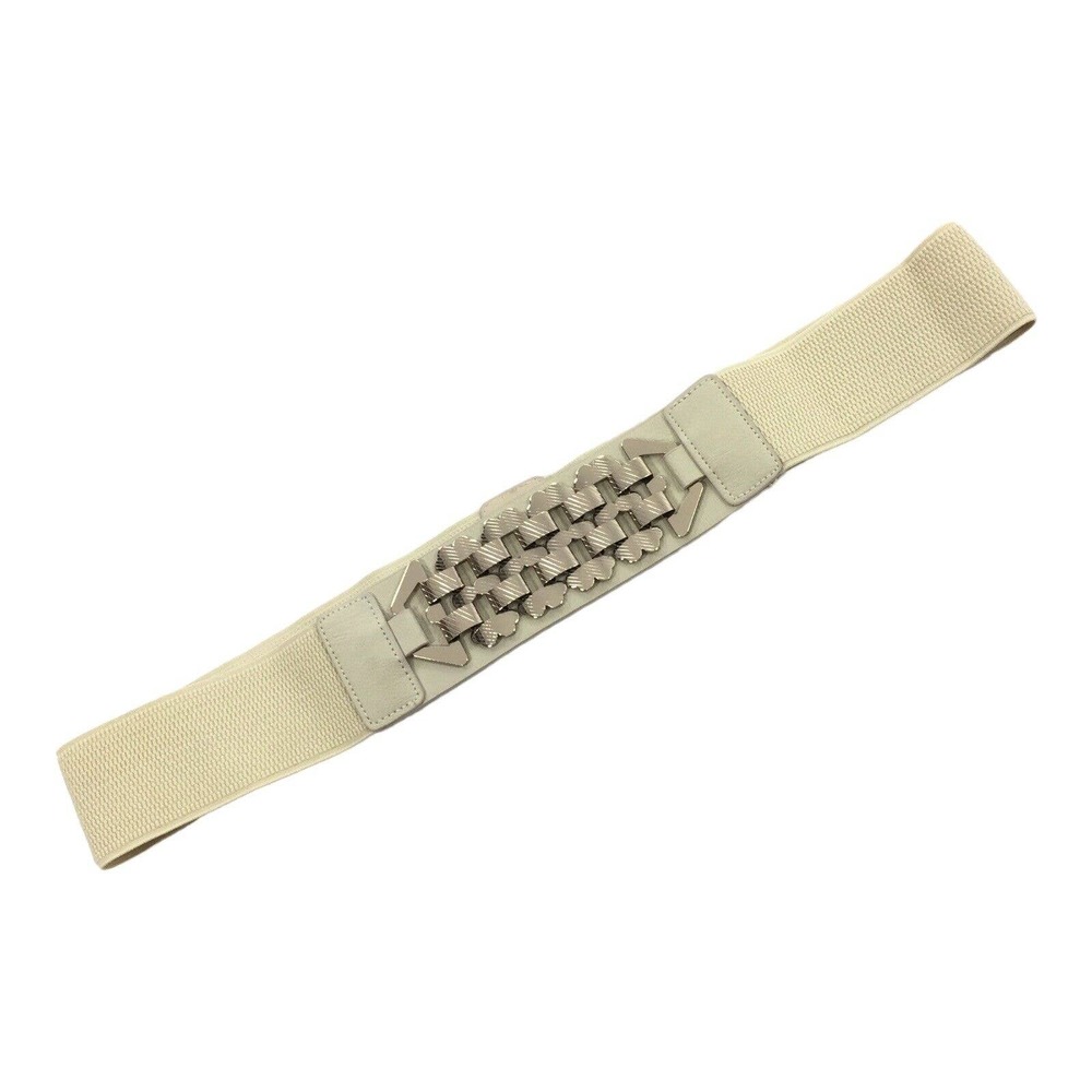 Upper High Waist Stretch Cinch Belt Size 3X Womens Plus Beige Cream Gold XXXL